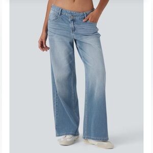 HALARA Asymmetric Flex Denim Light Blue Wash Women's Jeans M NWT